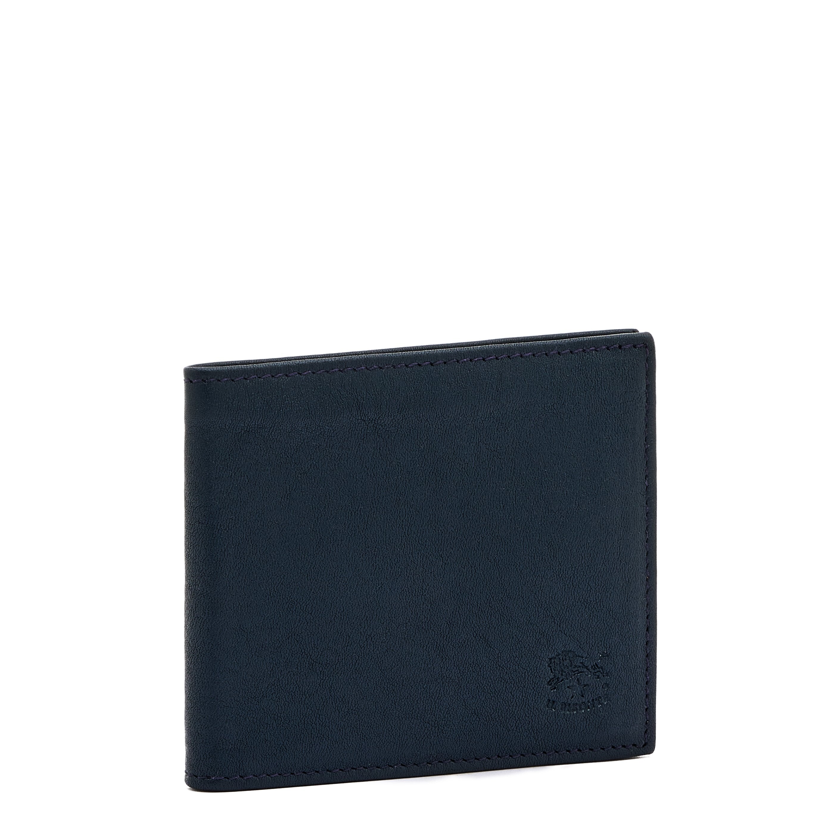 Feniglia | Men's bi-fold wallet in vintage leather color mezzanotte blue