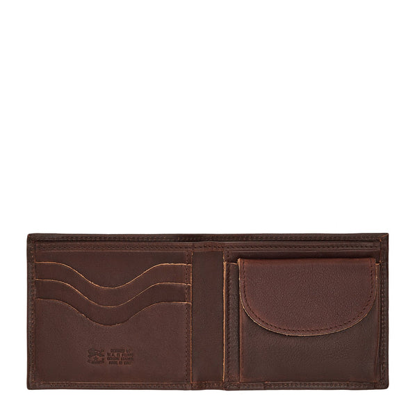 Men's bi-fold wallet in vintage leather color coffee