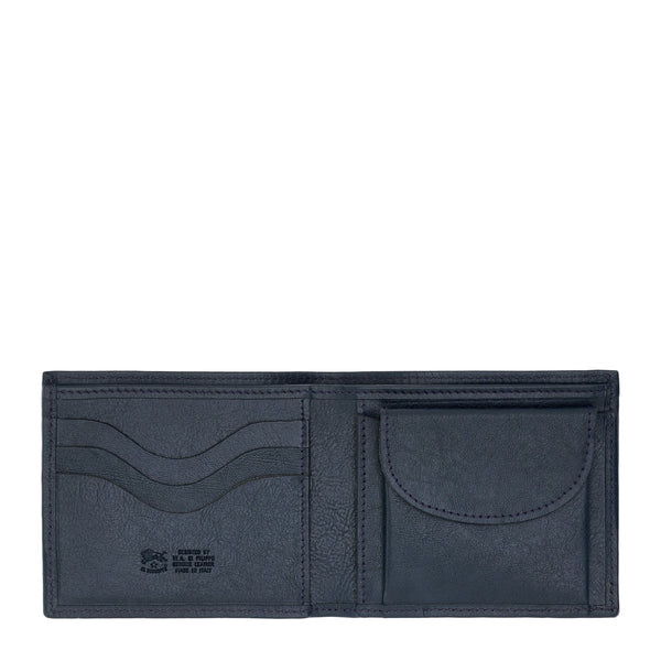 Portafoglio a libro da uomo in pelle invecchiata colore blu mezzanotte