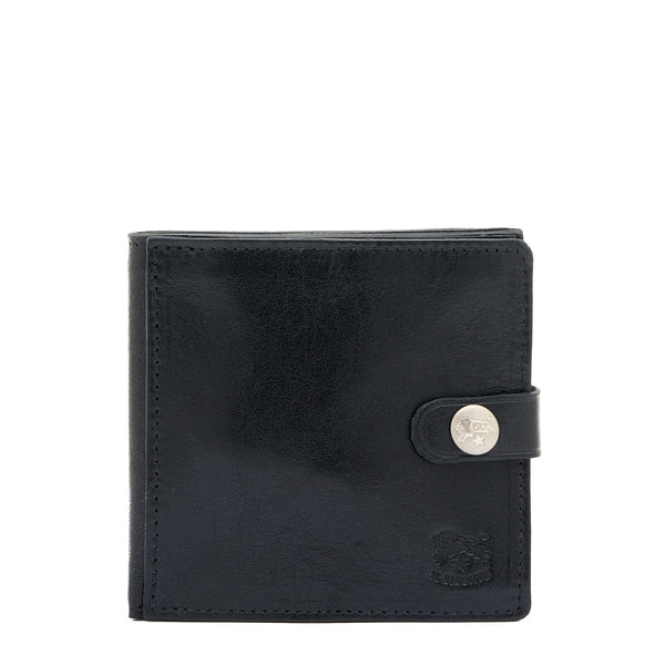 Men's bi-fold wallet in leather color black — 
front view
