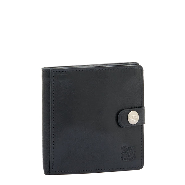 Men's bi-fold wallet in leather color black — 
side view
