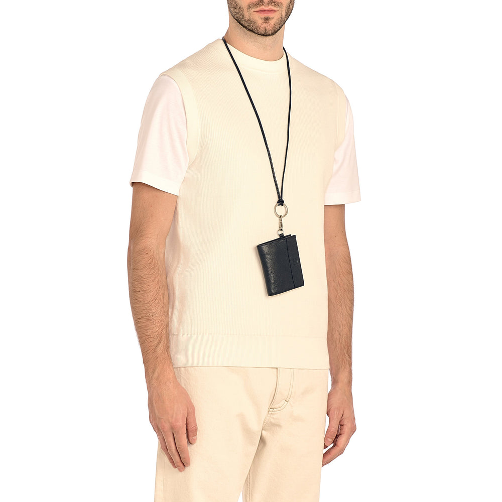 Archetipo | Men's bi-fold wallet in vintage leather color mezzanotte blue