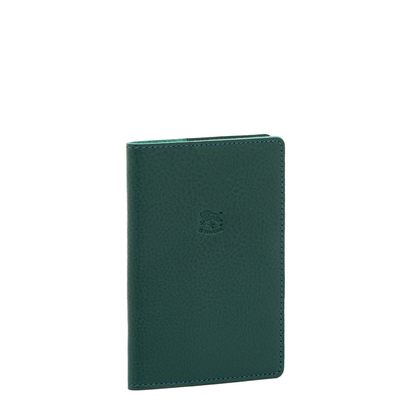 Porte passeport en cuir couleur vert oleandro — 
side view
