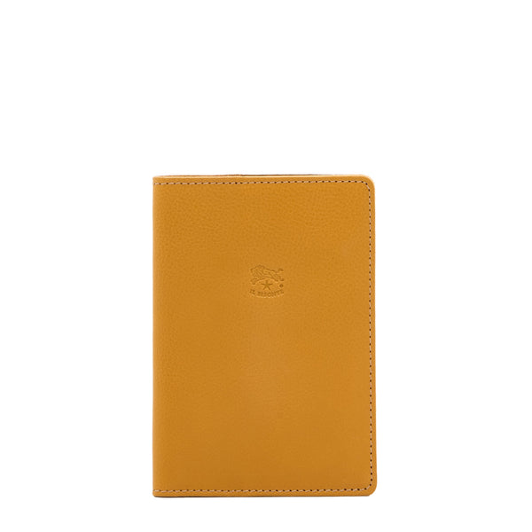Porte passeport en cuir couleur jaune narciso — 
front view
