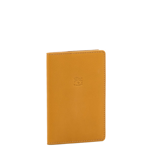 Porte passeport en cuir couleur jaune narciso — 
side view
