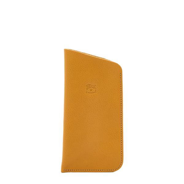 Étui à lunettes en cuir couleur jaune narciso — 
front view
