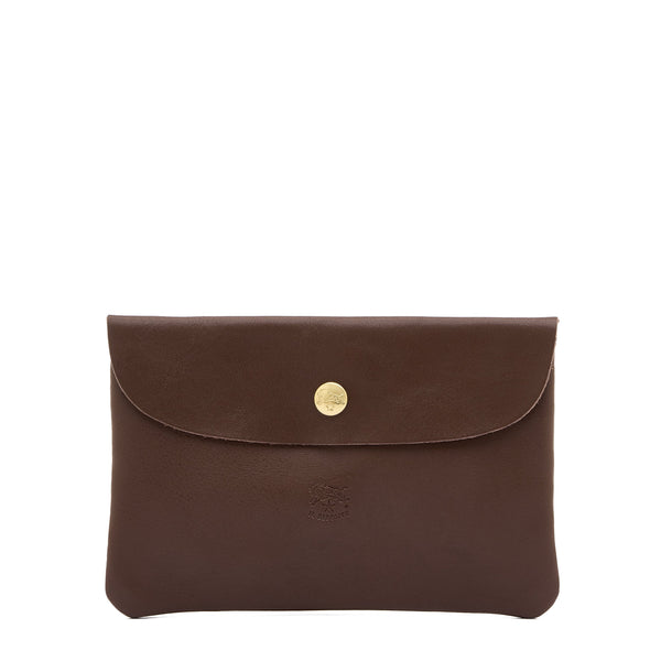 Pochette en cuir couleur marron tabacco — 
front view
