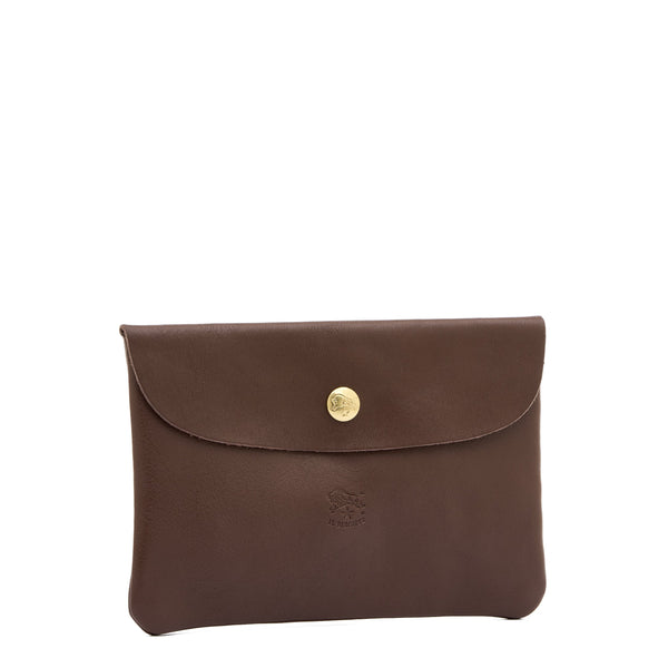 Pochette en cuir couleur marron tabacco — 
side view
