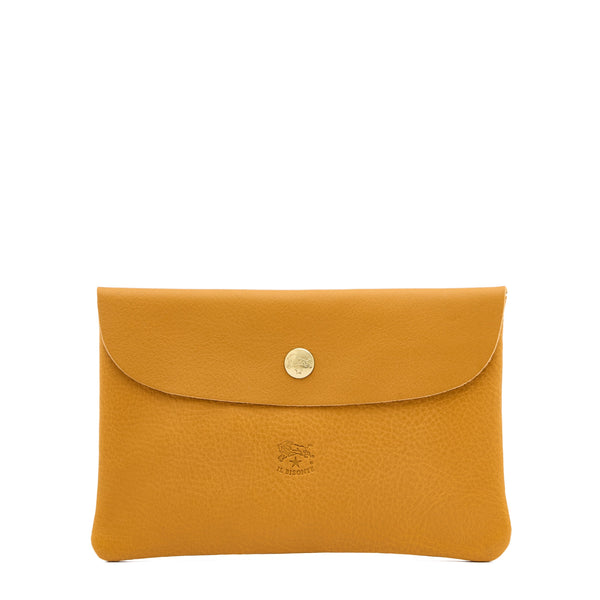 Pochette en cuir couleur jaune narciso — 
front view
