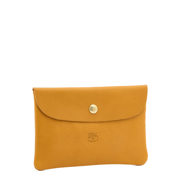 Pochette en cuir couleur jaune narciso — 
side view
