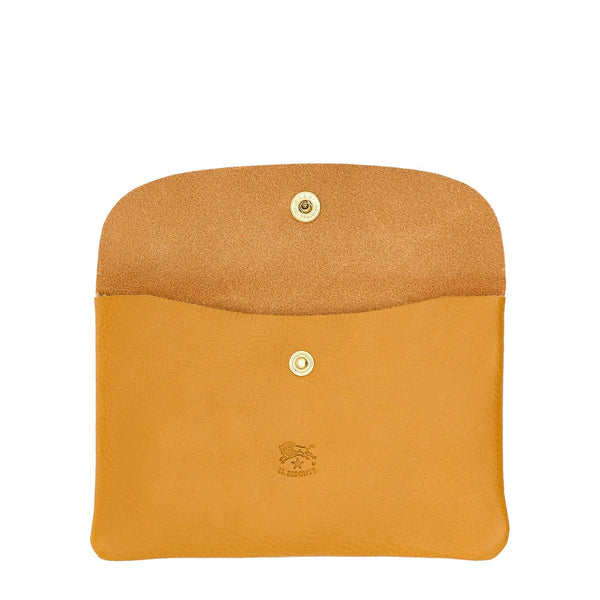 Pochette en cuir couleur jaune narciso