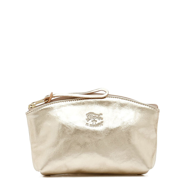 Women's case in metallic leather color metallic platinum — 
front view
