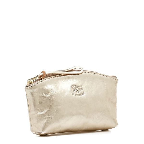 Women's case in metallic leather color metallic platinum — 
side view
