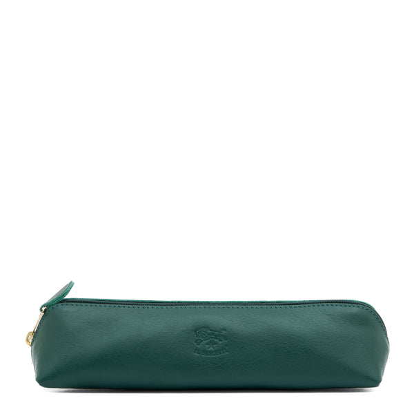 Astuccio da donna in pelle colore verde oleandro — 
front view
