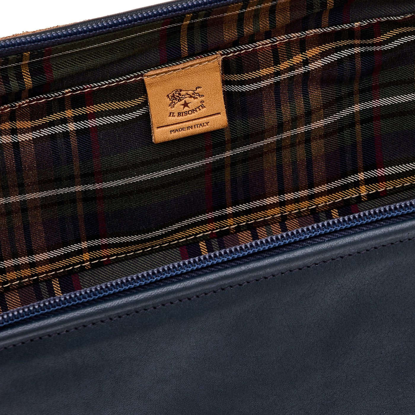 Populonia | Men's case in vintage leather color mezzanotte blue