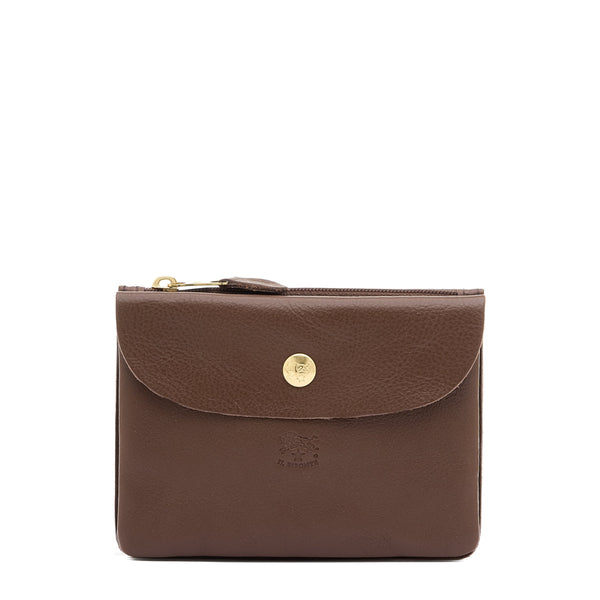 Pouch in leather color brown tabacco — 
front view
