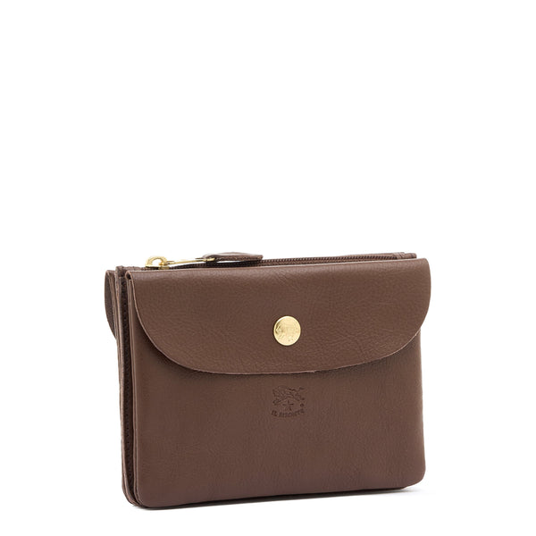 Pouch in leather color brown tabacco — 
side view
