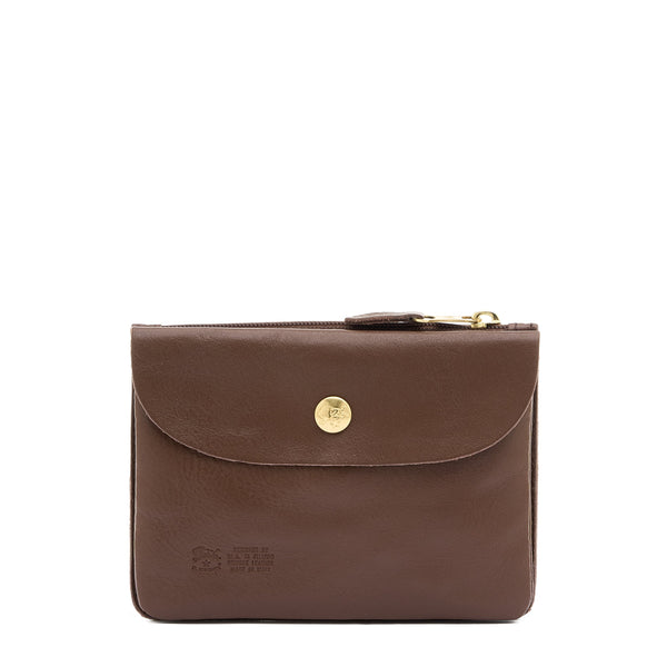 Pouch in leather color brown tabacco