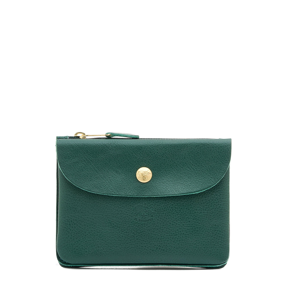 Pochette en cuir couleur vert oleandro — 
front view
 — 1 of 5