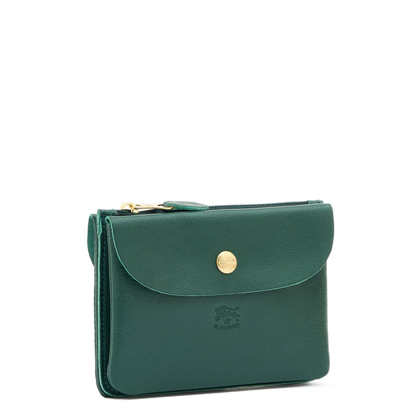 Pouch in leather color green oleandro — 
side view
