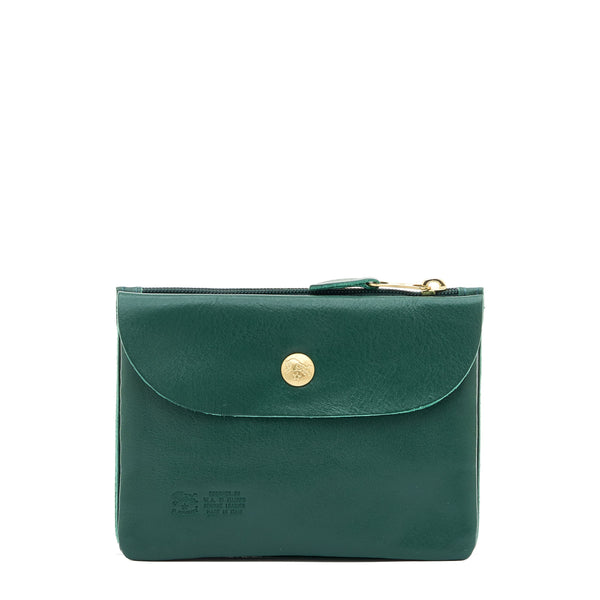 Pouch in leather color green oleandro