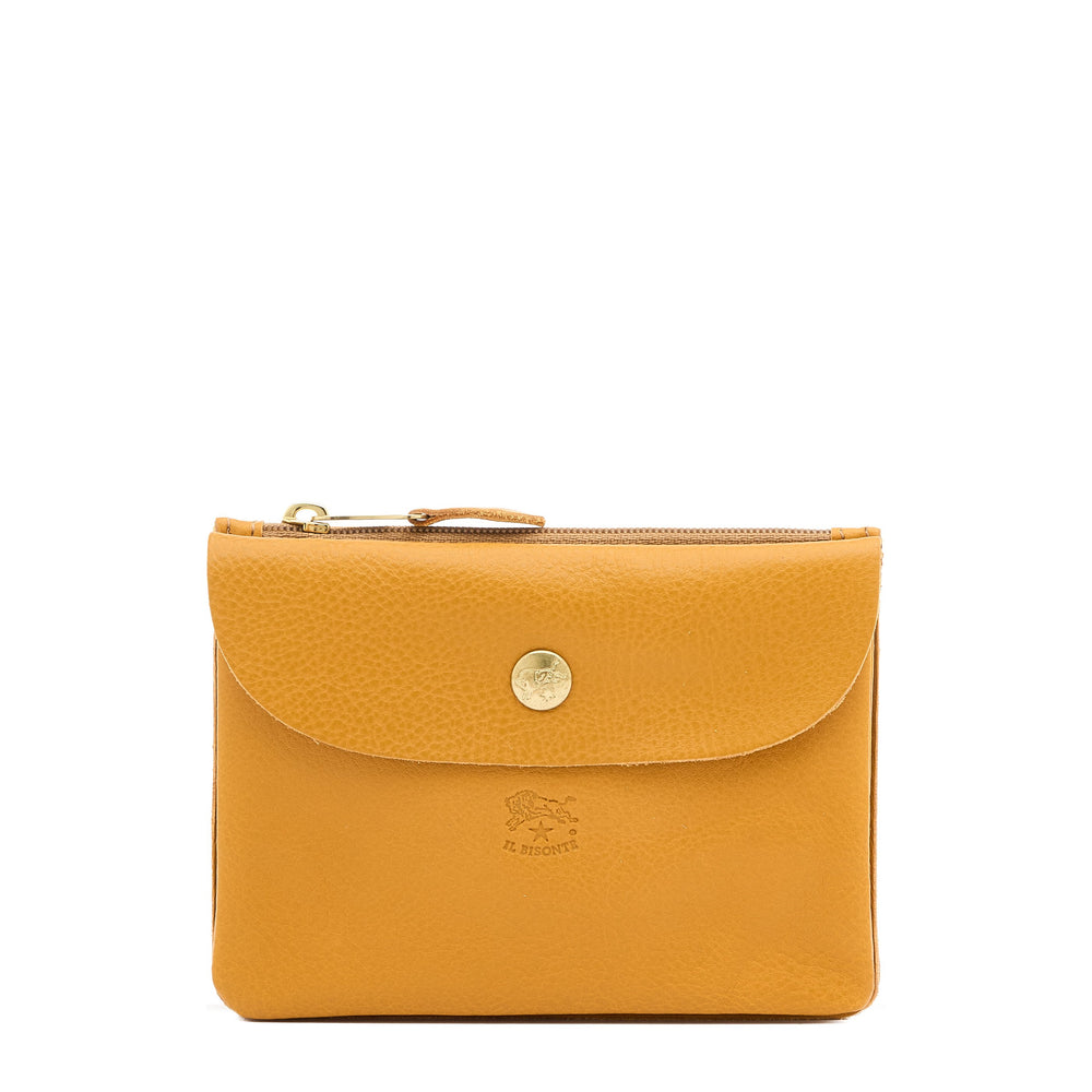 Pouch in leather color yellow narciso — 
front view
 — 1 of 5