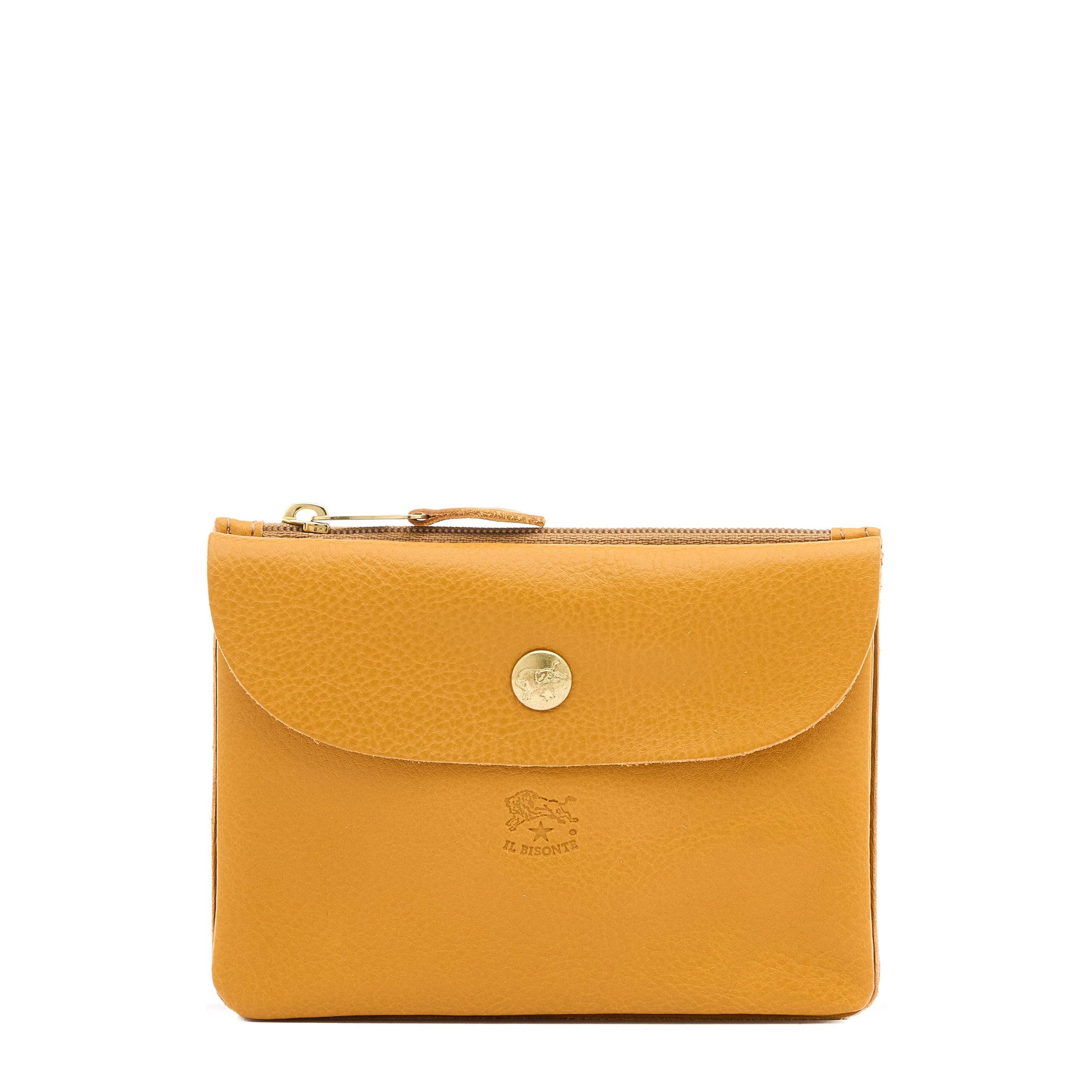 Pouch in leather color yellow narciso — 
front view
 — 1 of 5