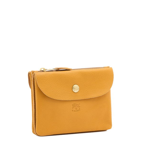 Pouch in leather color yellow narciso — 
side view

