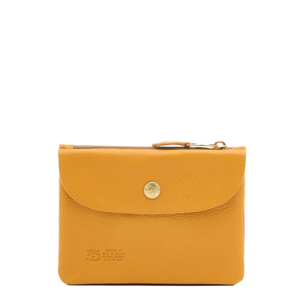 Pouch in leather color yellow narciso — 
back or detail view
 — 3 of 5