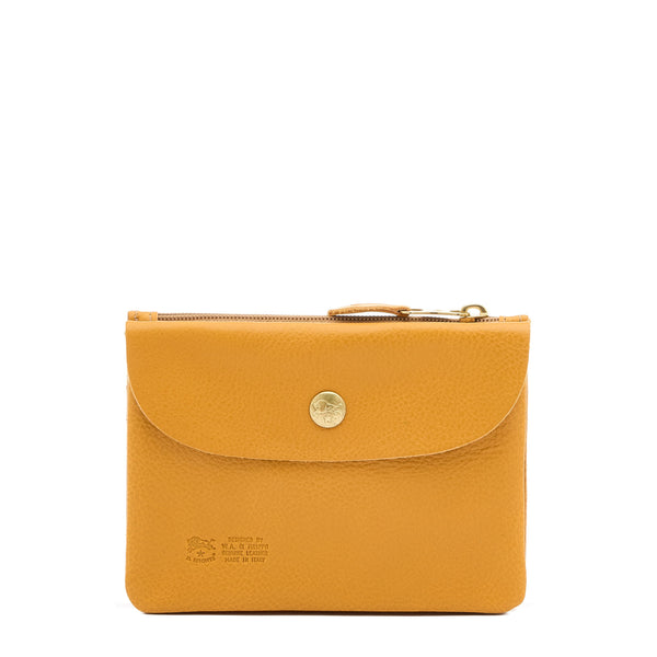 Pouch in leather color yellow narciso