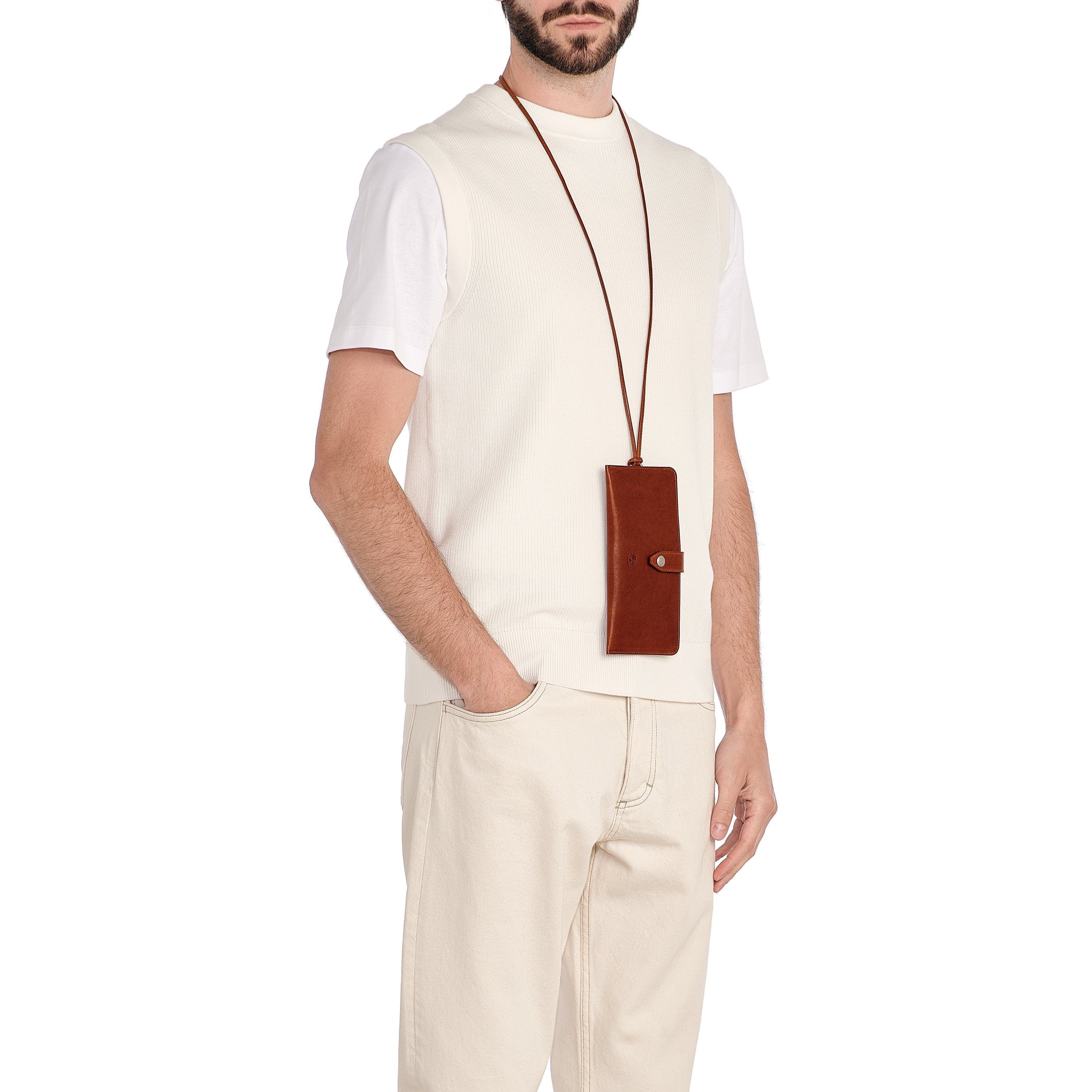 Linea 1990 | Custodia da uomo in pelle invecchiata colore seppia