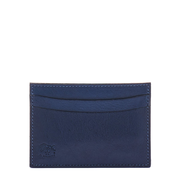 Card case in leather color blue — 
front view
