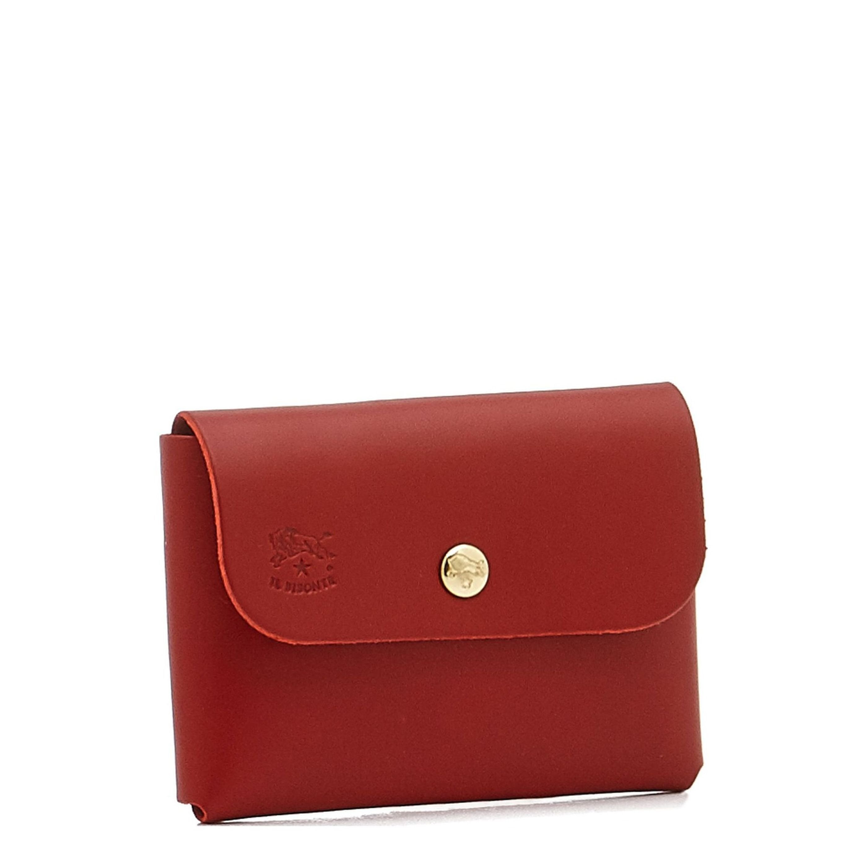Portamonete In Pelle Bovina GIUDI Rosso | 9x8x2,5 Cm | Made In Italy Conciato Al Vegetale