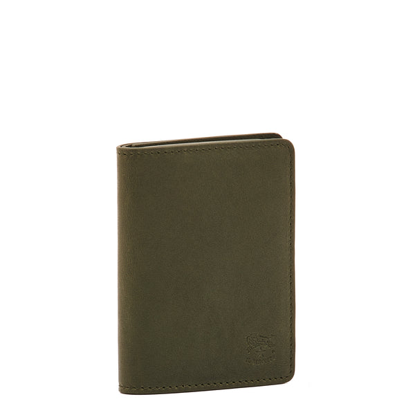 Oriuolo | Men's card case in vintage leather color forest