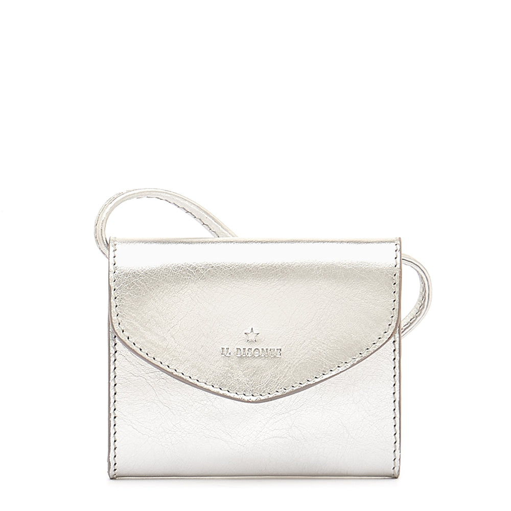 Bigallo | Women's card case in metallic leather color metallic silver — 
front view
 — 1 of 4