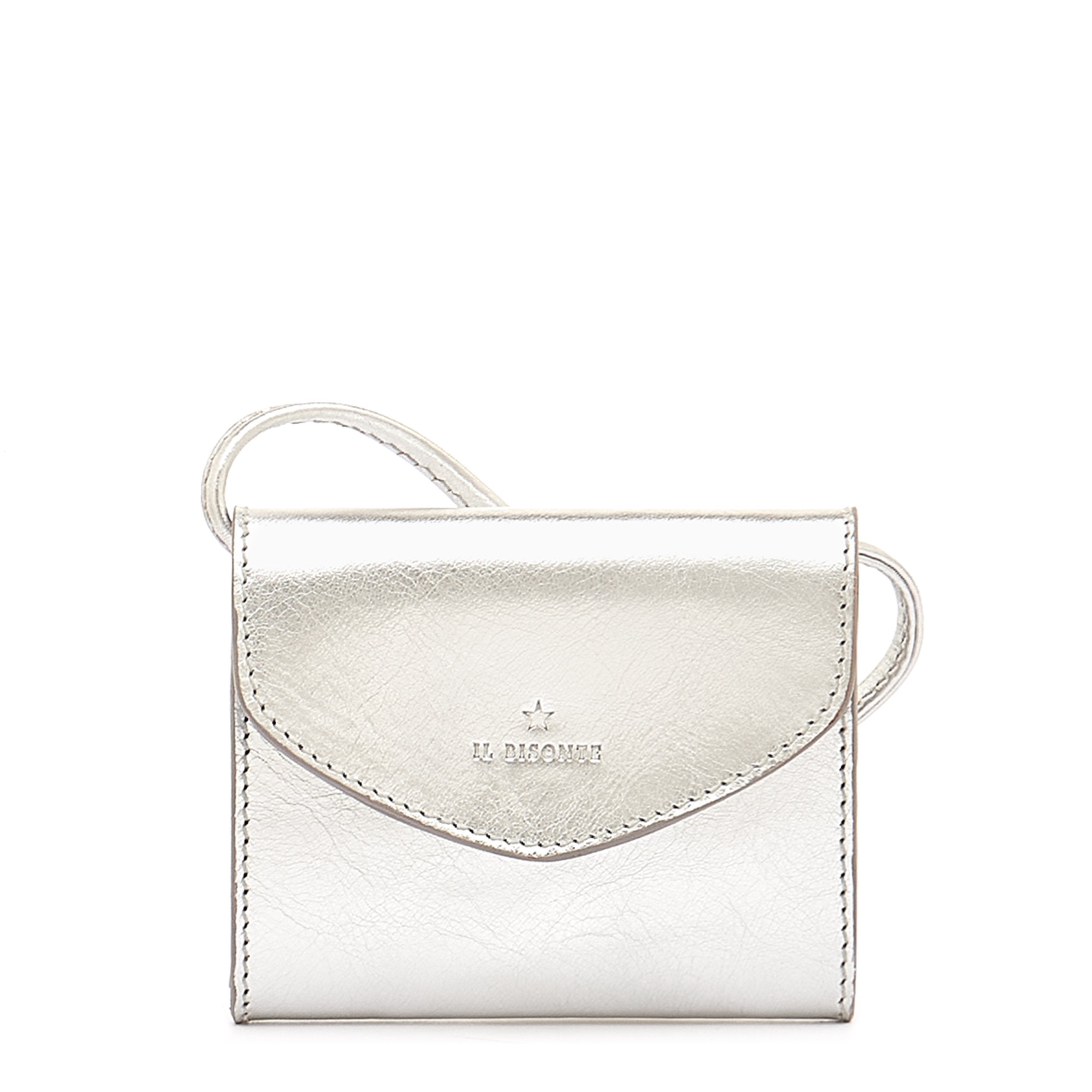 Bigallo | Women's card case in metallic leather color metallic silver — 
front view
 — 1 of 4