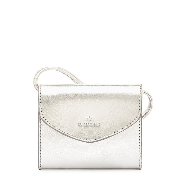 Bigallo | Women's card case in metallic leather color metallic silver — 
front view
