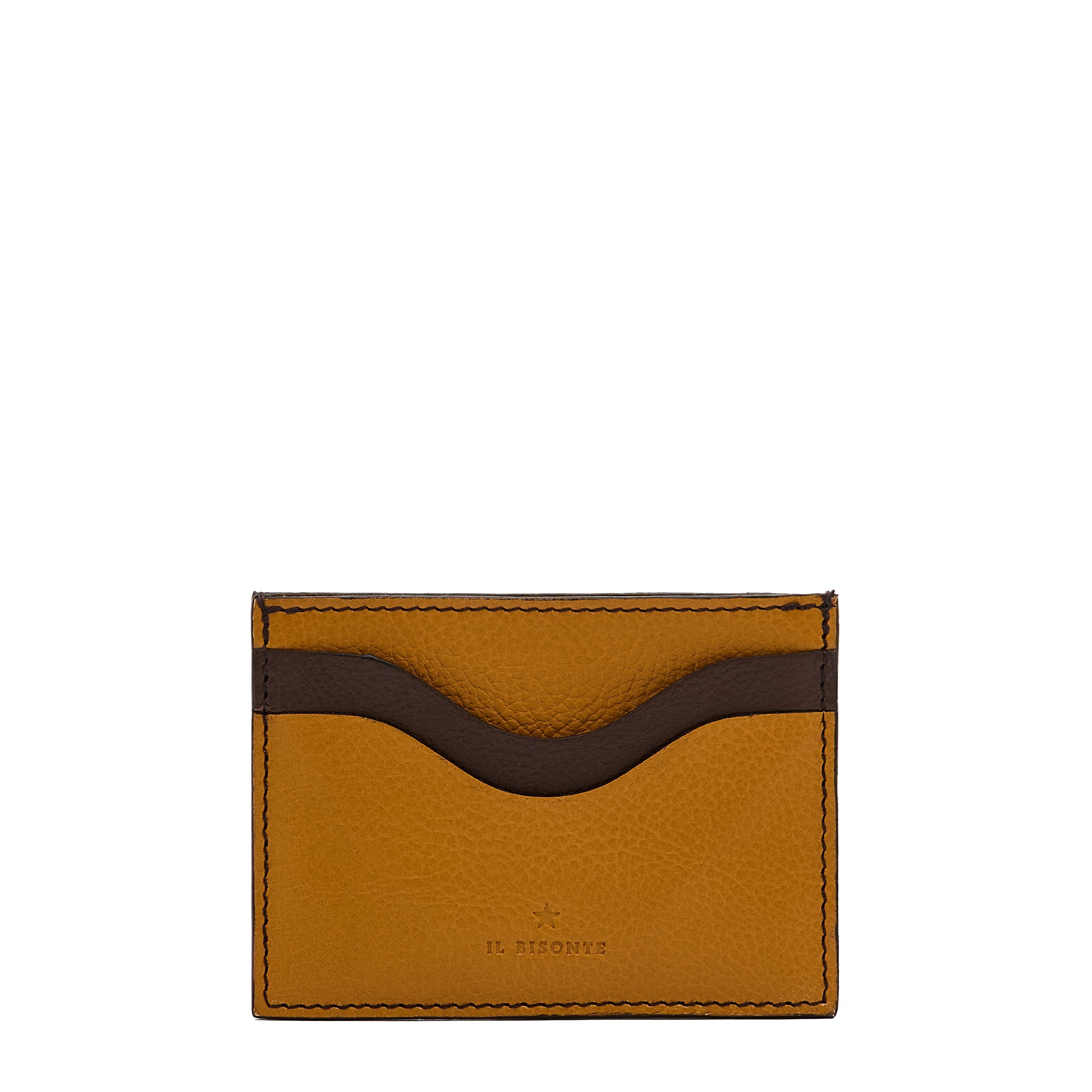 Duo | Porte-cartes en cuir couleur jaune narciso — 
front view
 — 1 of 3