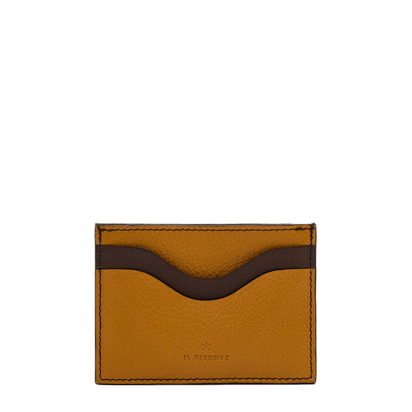 Duo | Card case in leather color yellow narciso — 
front view
