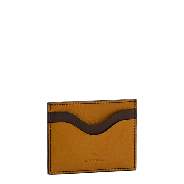 Duo | Card case in leather color yellow narciso — 
side view
