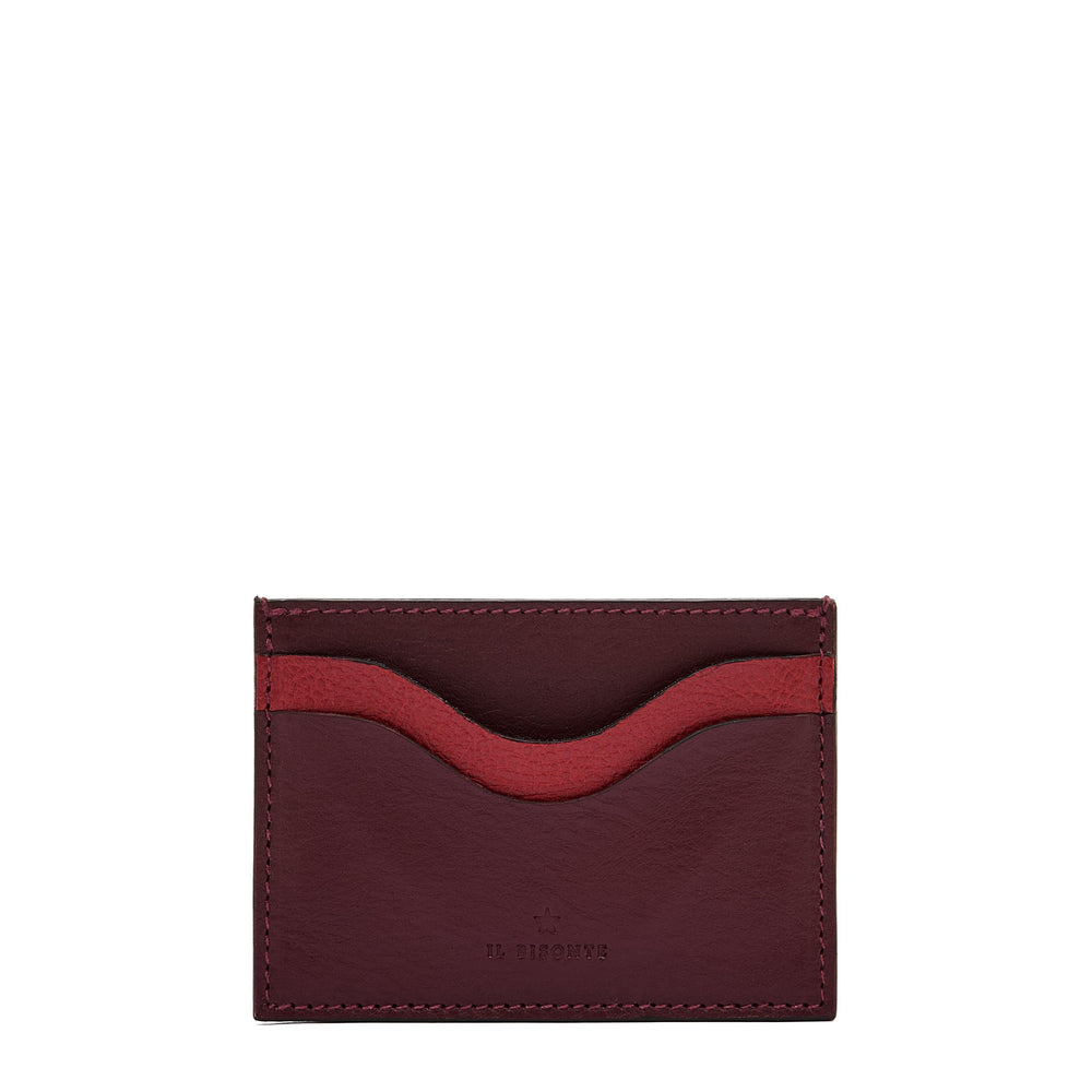 Duo | Card case in leather color black cherry/red — 
front view
 — 1 of 3