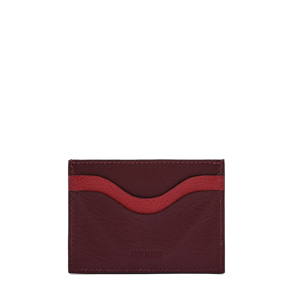 Duo | Card case in leather color black cherry/red — 
back or detail view
 — 3 of 3
