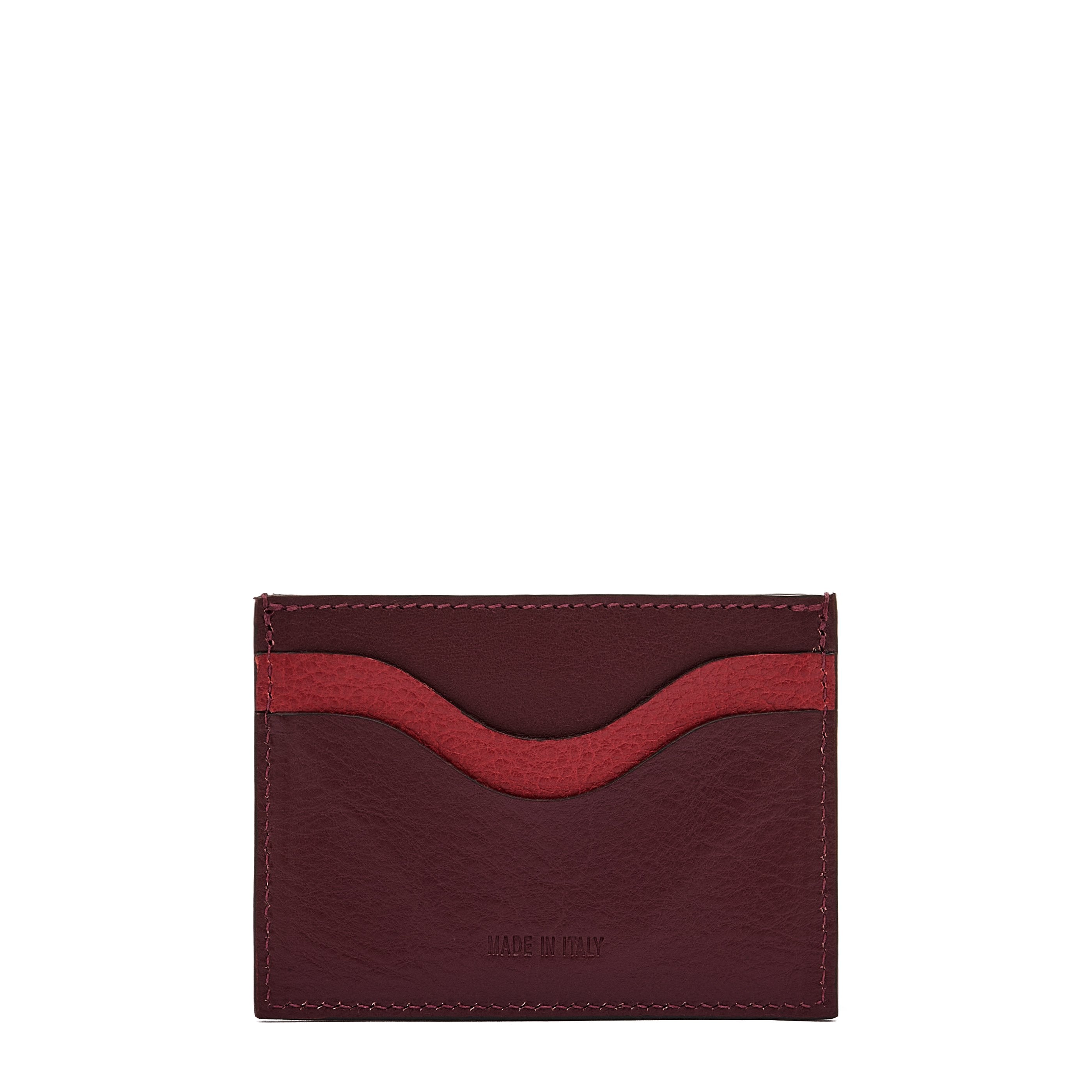 Duo | Card case in leather color black cherry/red — 
back or detail view
 — 3 of 3