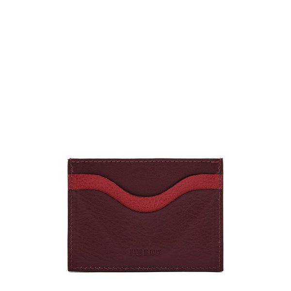 Duo | Card case in leather color black cherry/red