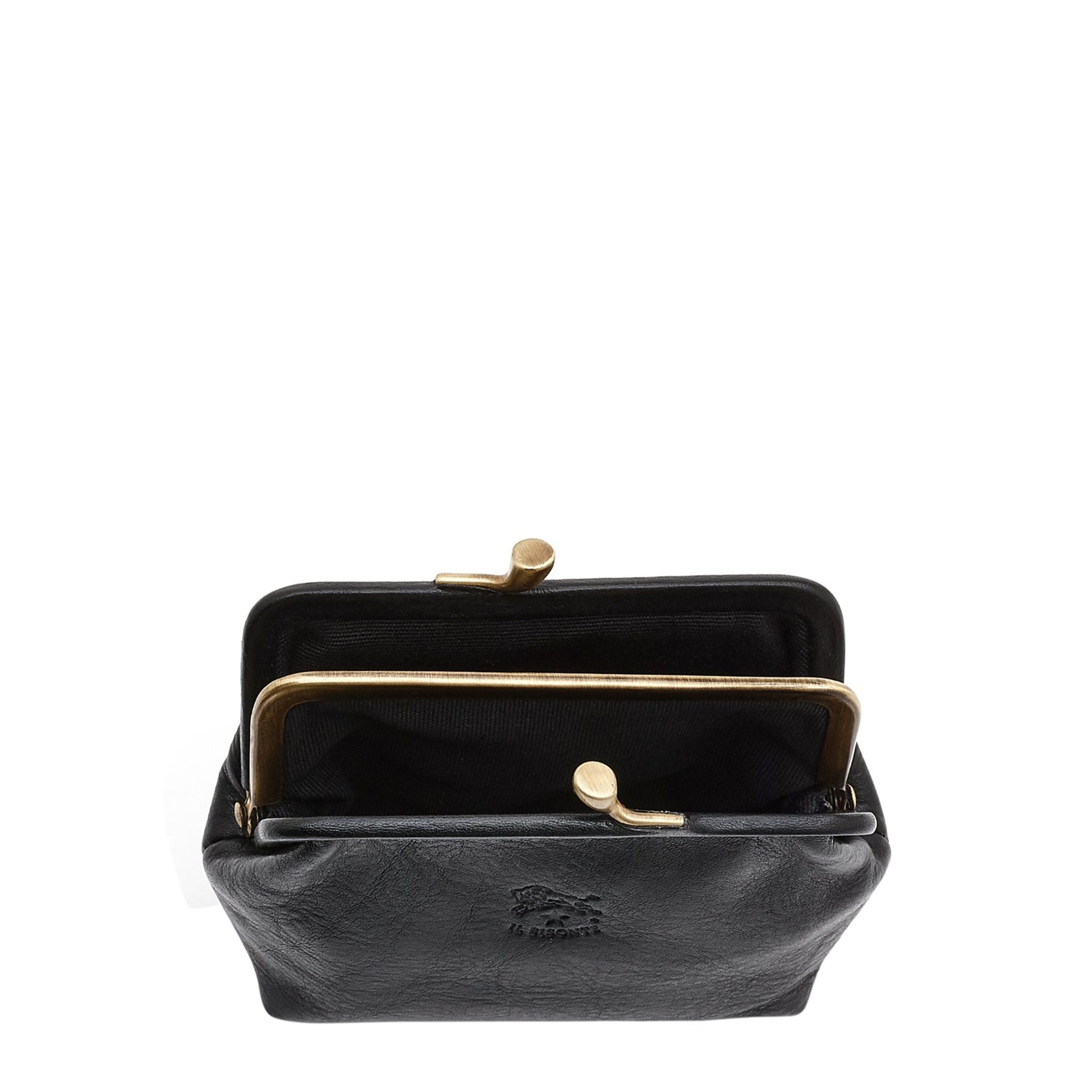 Porte monnaie pour femme en cuir couleur noir – Il Bisonte
