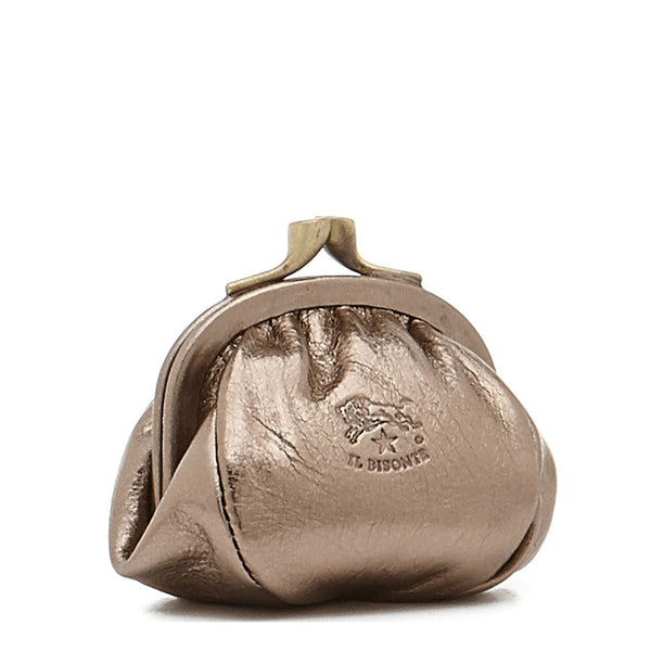 Women's coin purse in metallic leather color metallic bronze