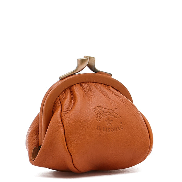 Porte monnaie pour femme en cuir couleur caramel