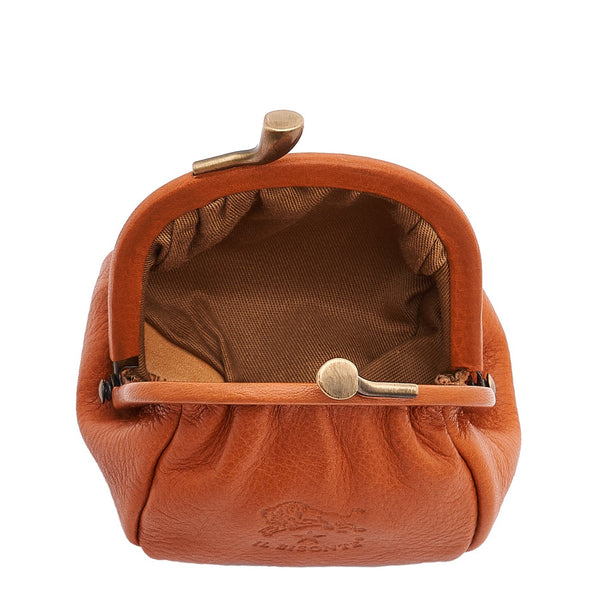 Porte monnaie pour femme en cuir couleur caramel