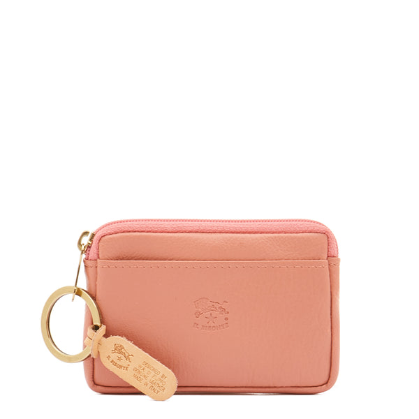 Coin purse in leather color grapefruit