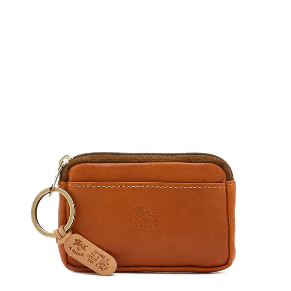 Porte monnaie en cuir de veau couleur caramel